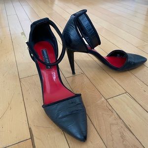 Charles Jourdan Paris Raven Toe Ankle Strap Pumps